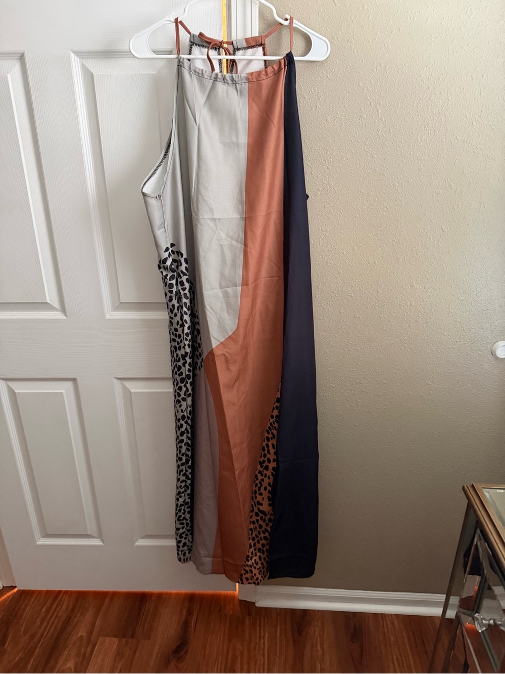 Colorblock Halter Maxi Dress with Leopard Panels - Black/Brown/Cream - Picture 2 of 2